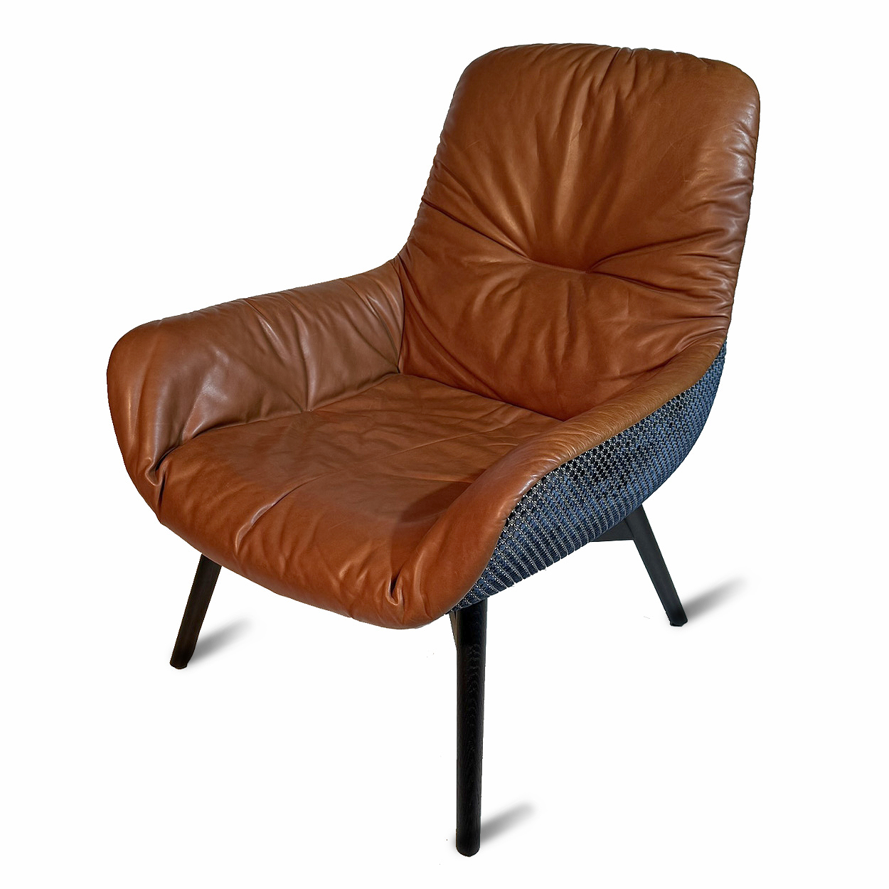 Leya Lounge Chair Leder Opium Cognac mit Stoff Nobilis Raphael