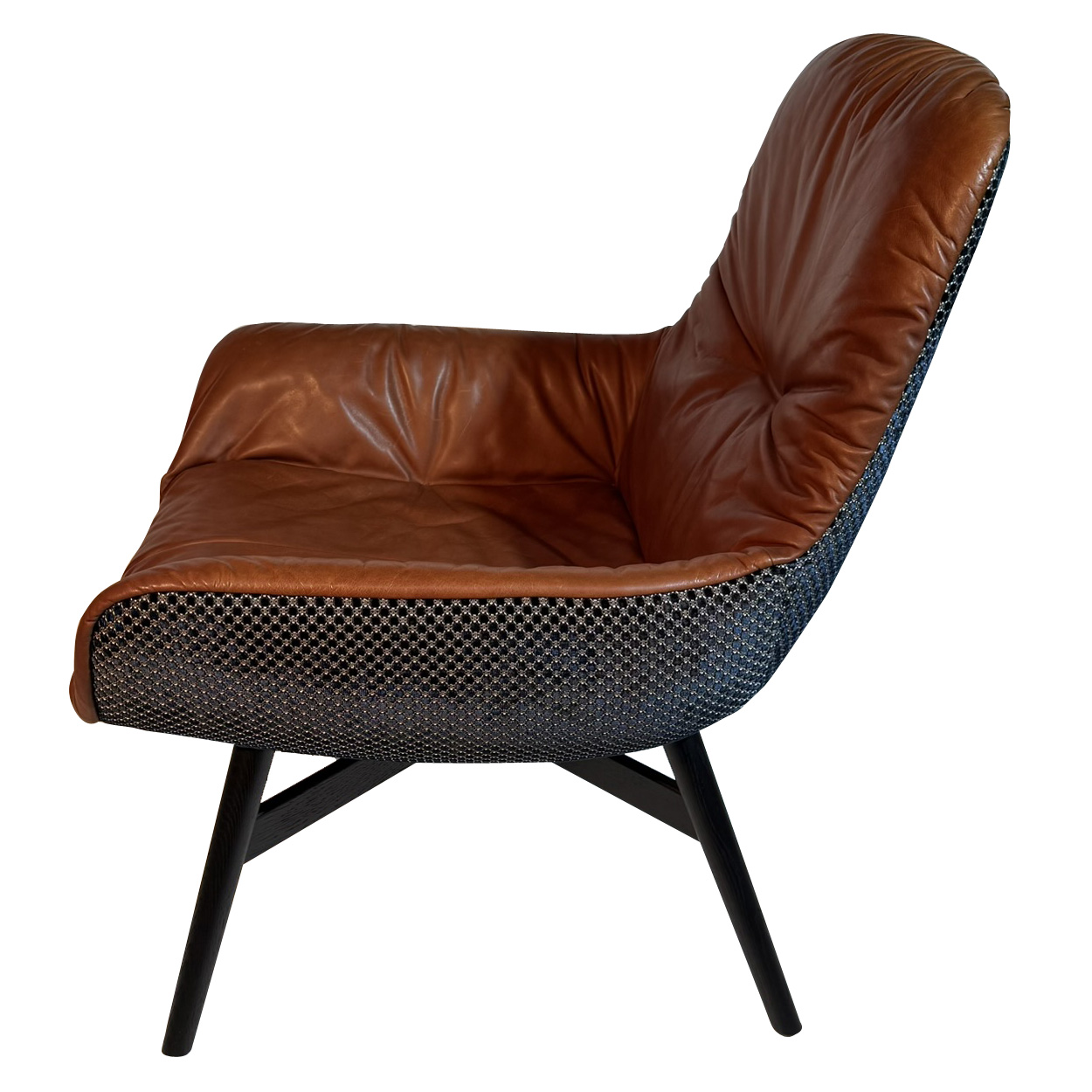 Leya Lounge Chair Leder Opium Cognac mit Stoff Nobilis Raphael